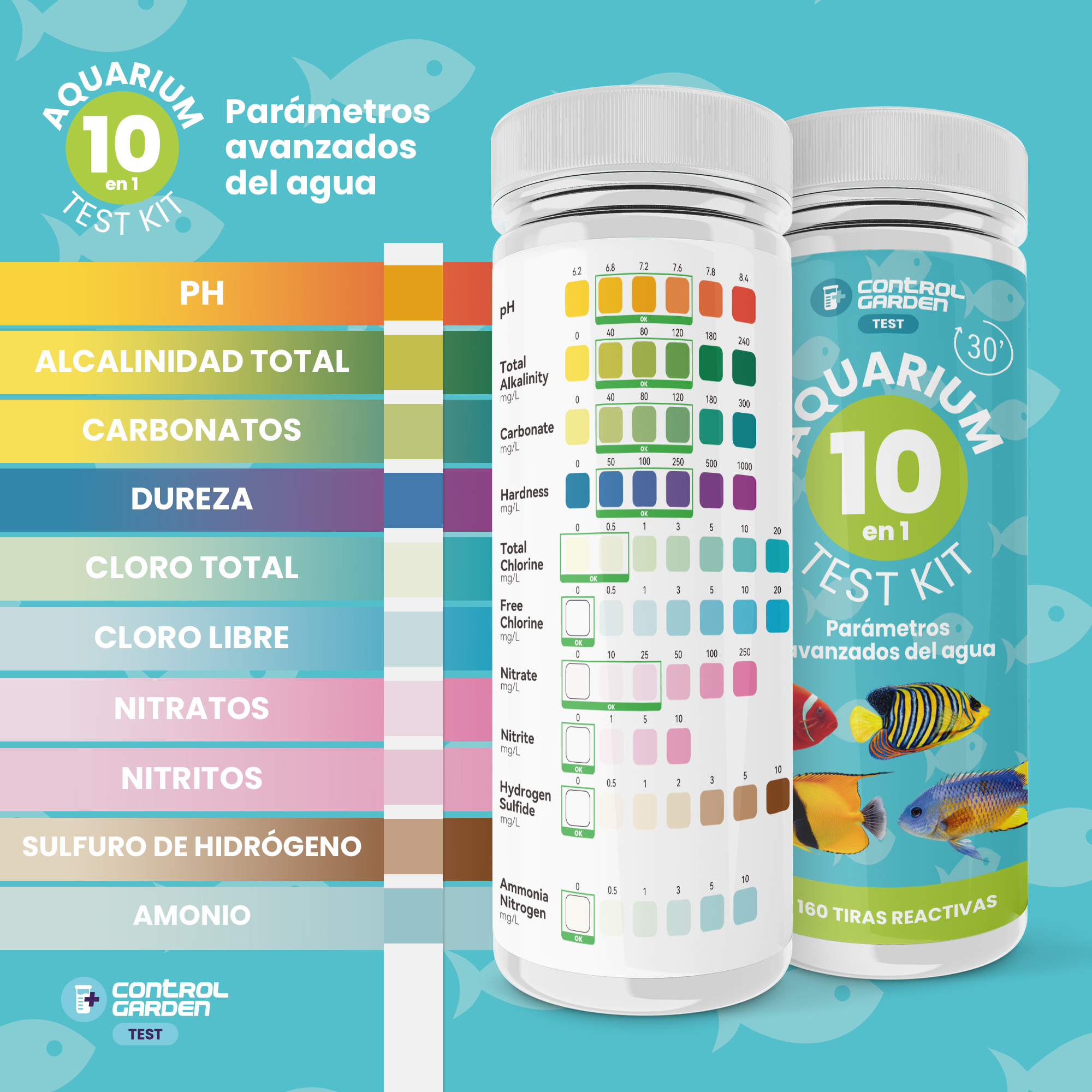Kit de 160 Tiras Reactivas para Acuario 10 en 1 de Control Garden · foto 7