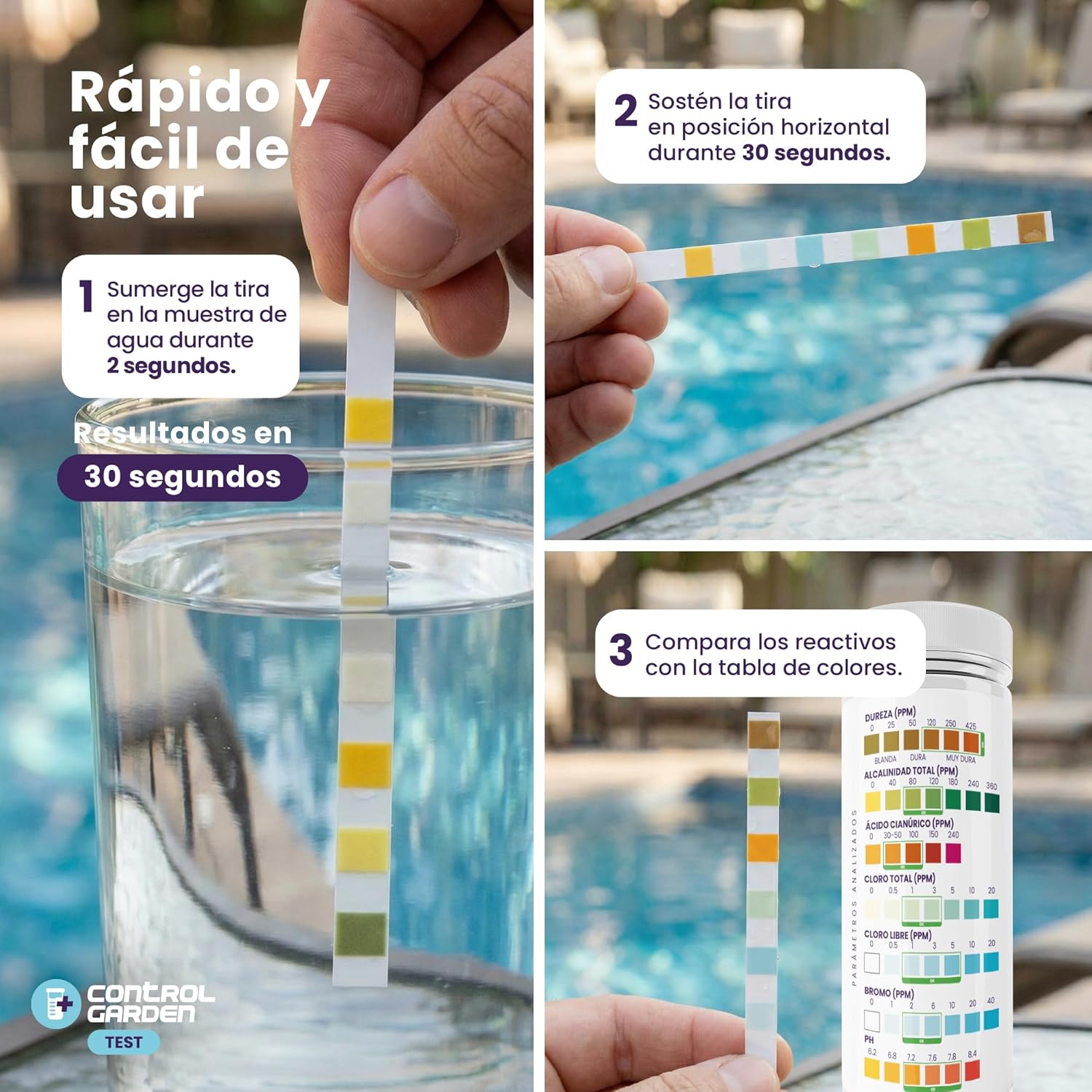Tiras pH reactivas 7 en 1 para análisis de agua de piscina · foto 5
