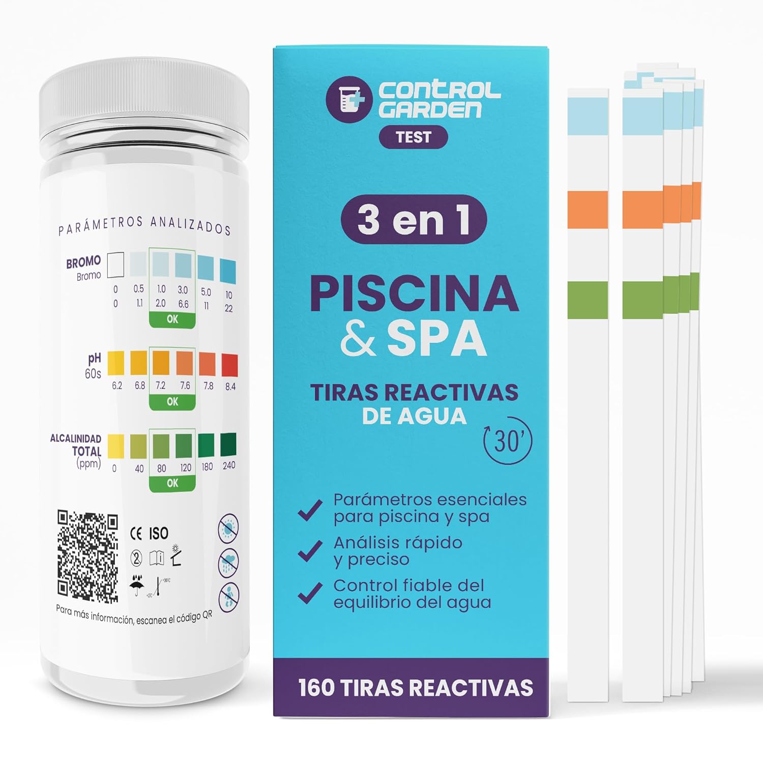 Strisce di test 3 in 1 per pH, bromo e alcalinità totale · Confezione da 50