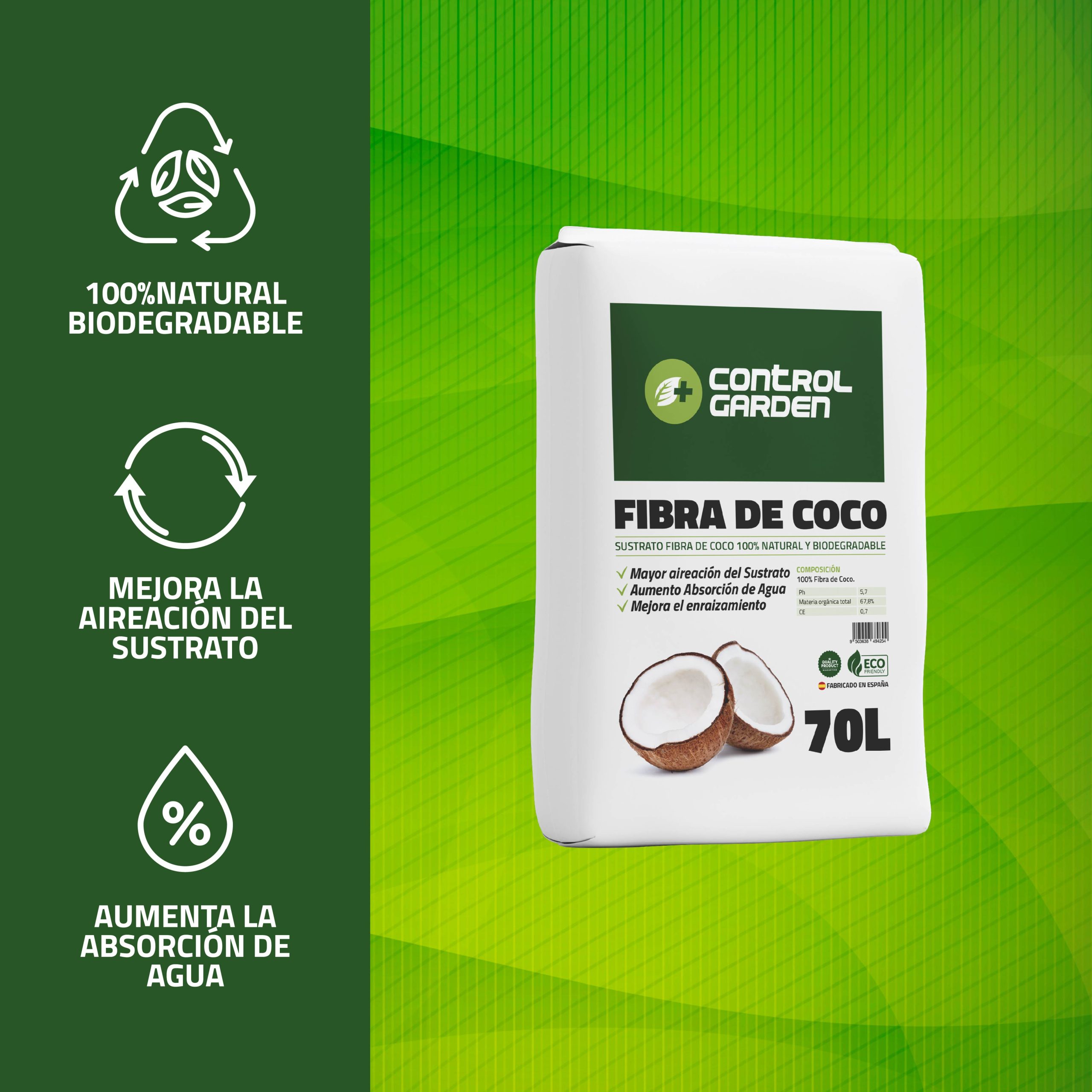 Sustrato de Fibra de Coco 70L de Control Garden para cultivos saludables · foto 2