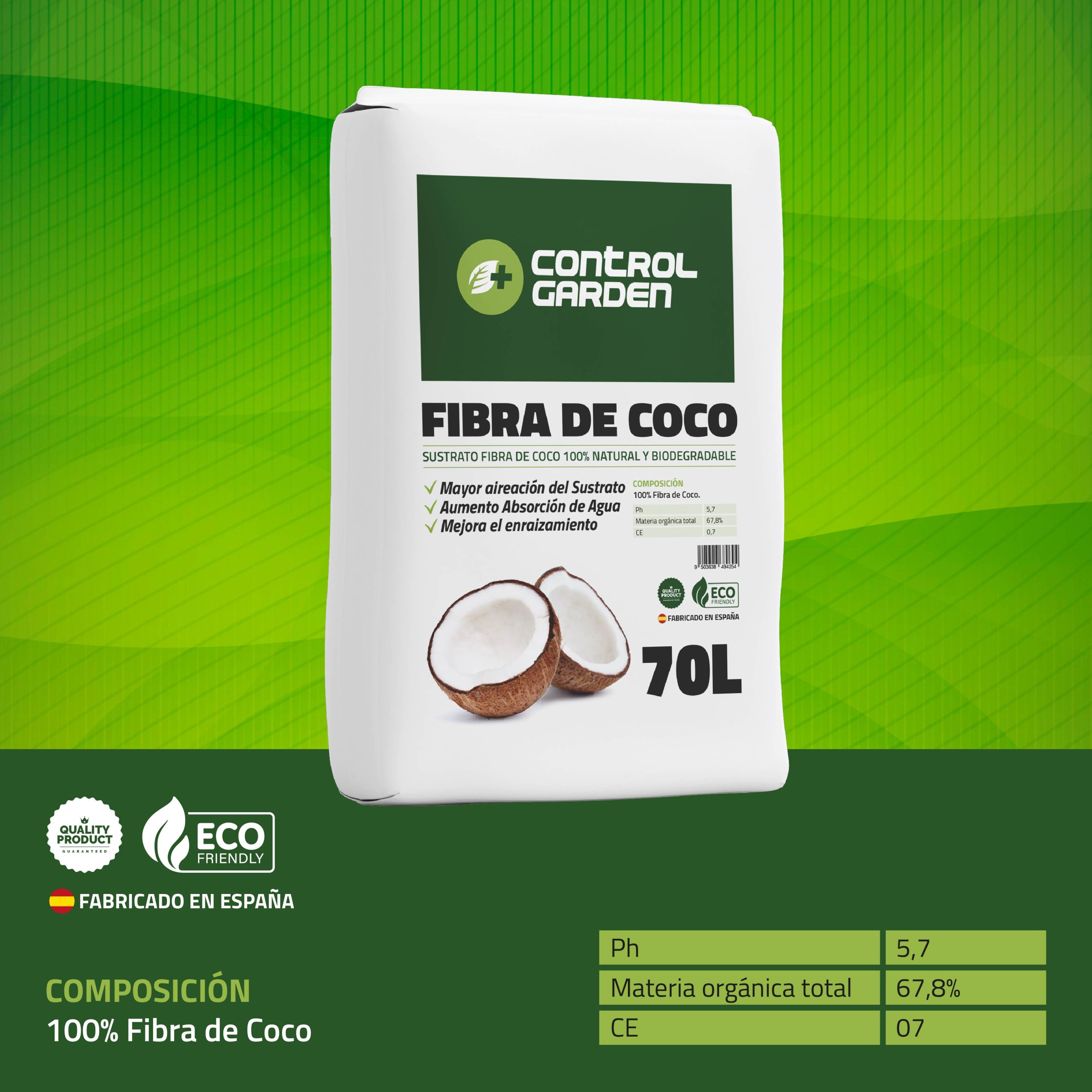 Sustrato de Fibra de Coco 70L de Control Garden para cultivos saludables · foto 3