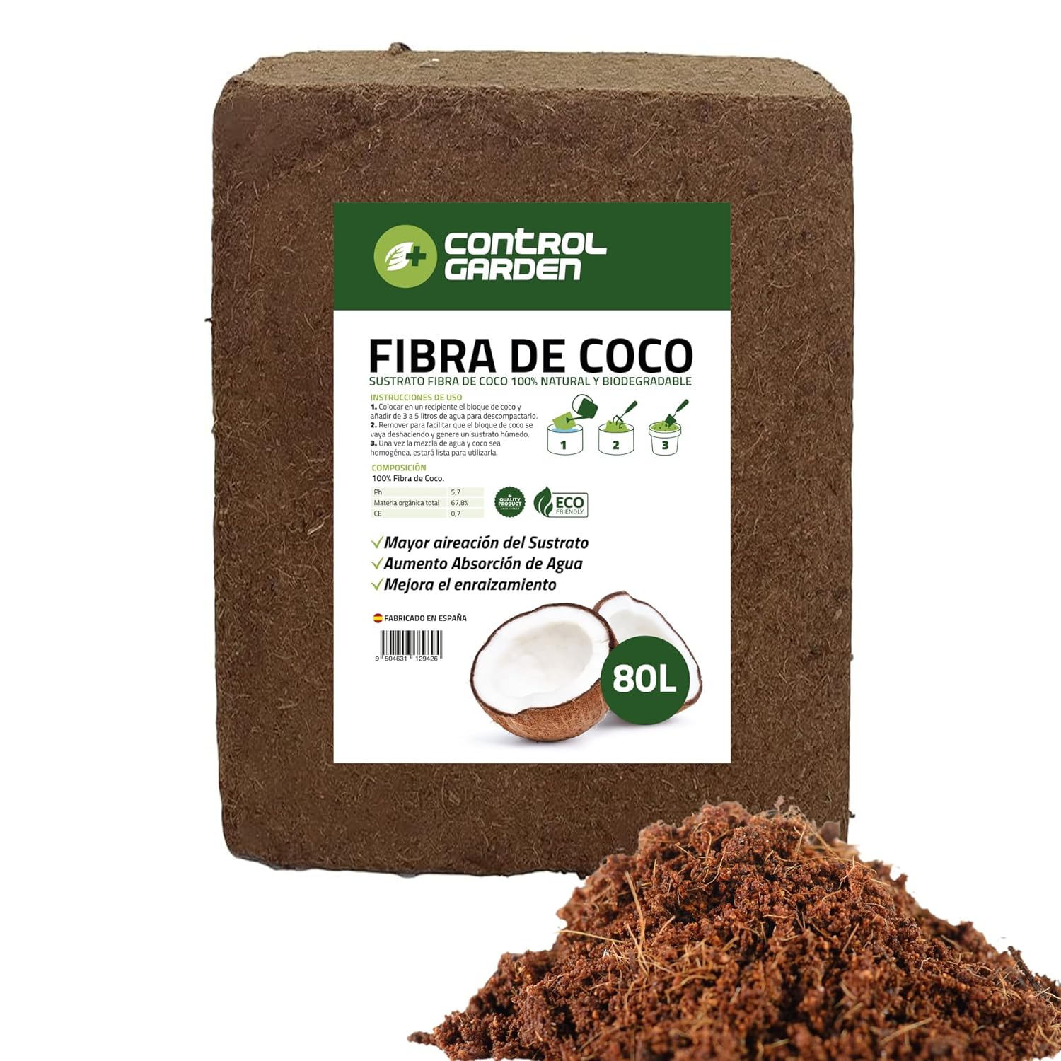 Substrato in fibra di cocco 80L · 100% naturale · Pack 5 kg