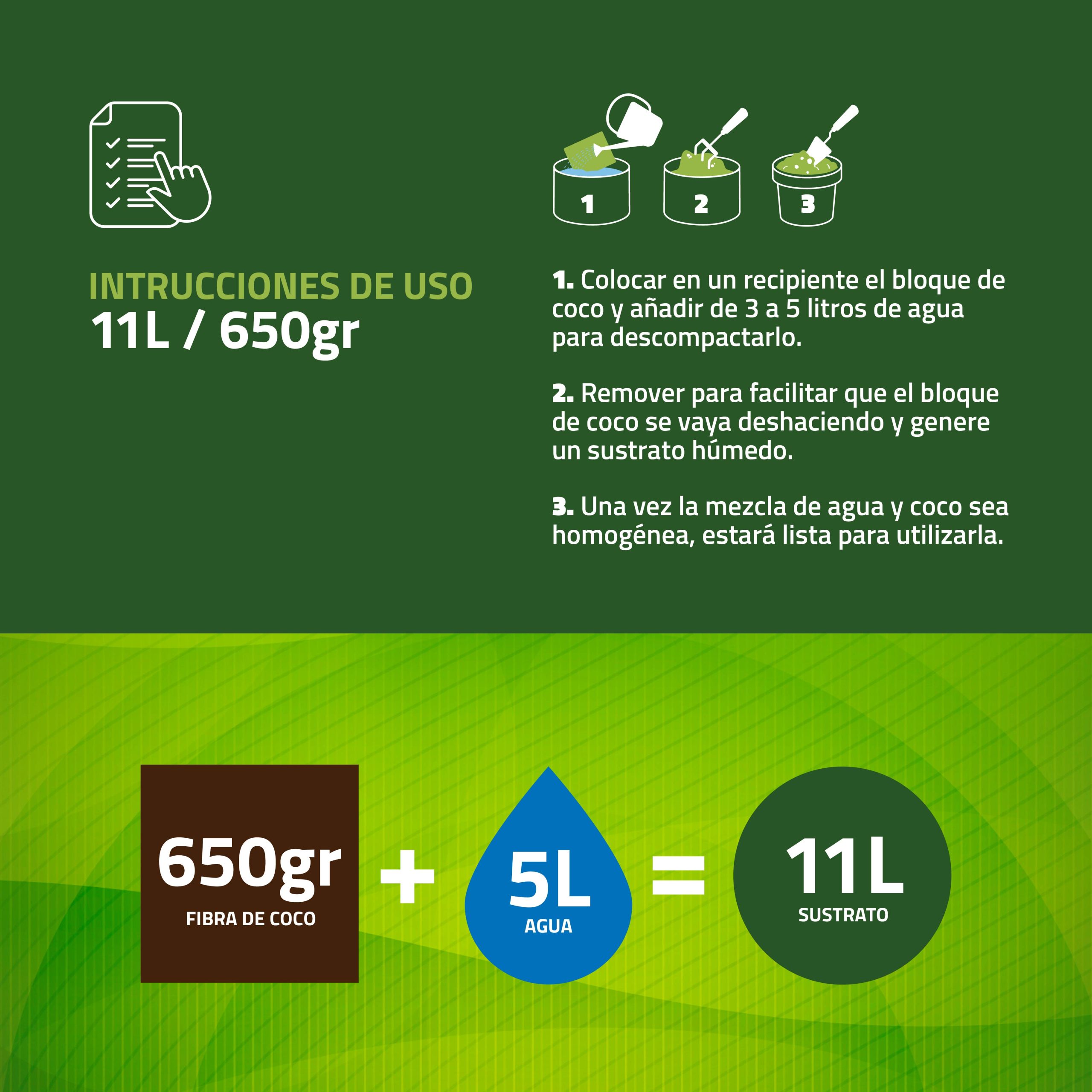 Sustrato de fibra de coco 11L 650g 100% natural para cultivos · foto 3