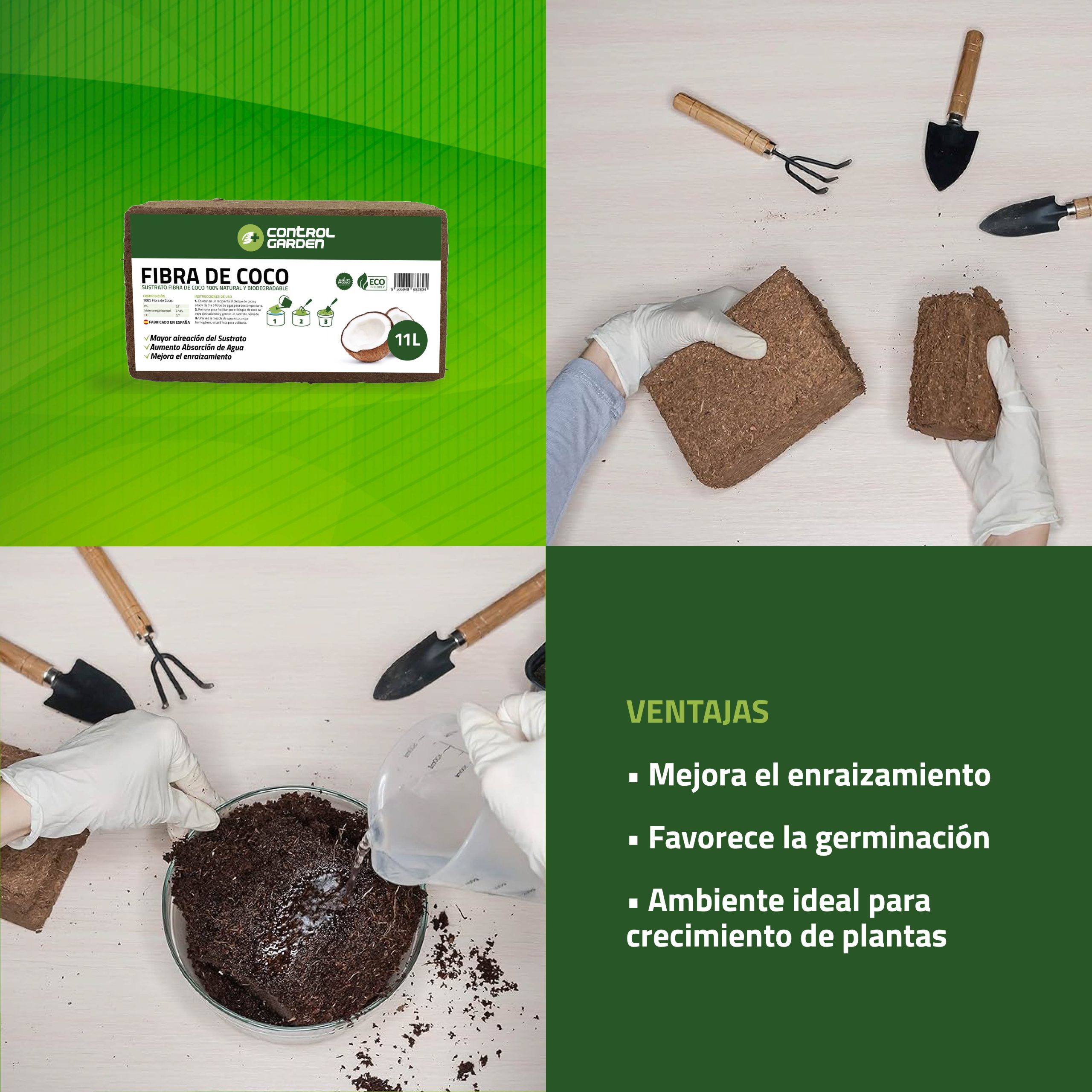 Sustrato de fibra de coco 11L 650g 100% natural para cultivos · foto 4