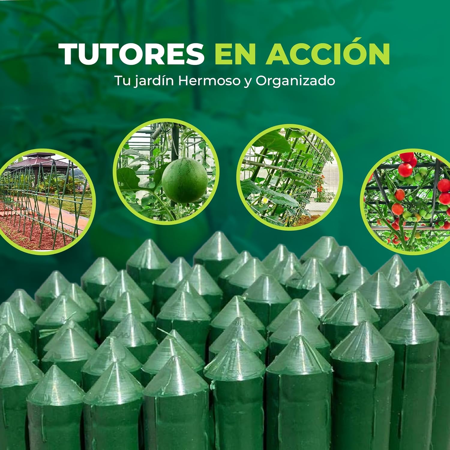 Tutores de acero recubiertos de PVC de 90 cm en pack de 10 para jardinería · foto 8