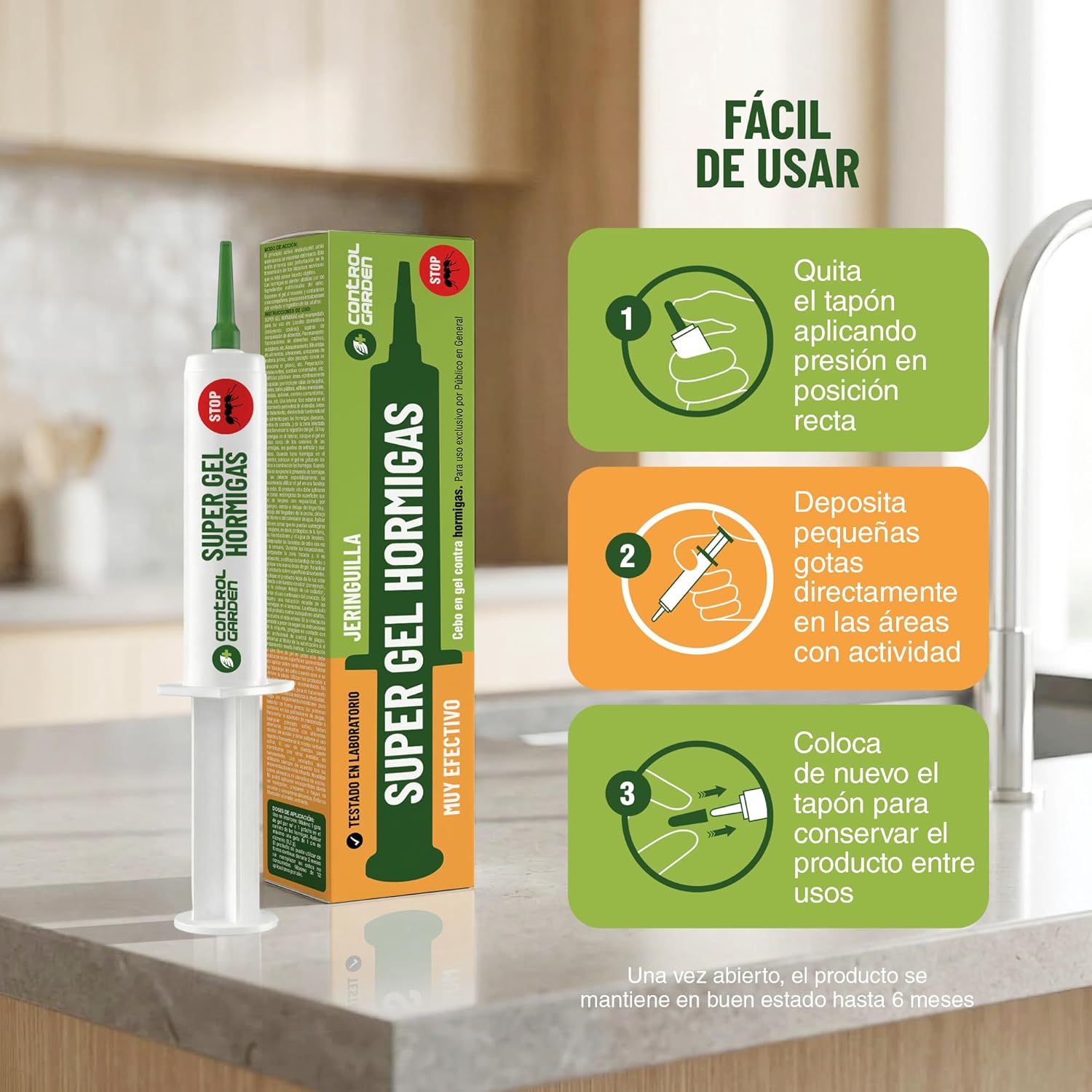 Pack de 2 jeringas de gel antihormigas de Control Garden para eliminar hormigas en interiores y exteriores. · foto 2
