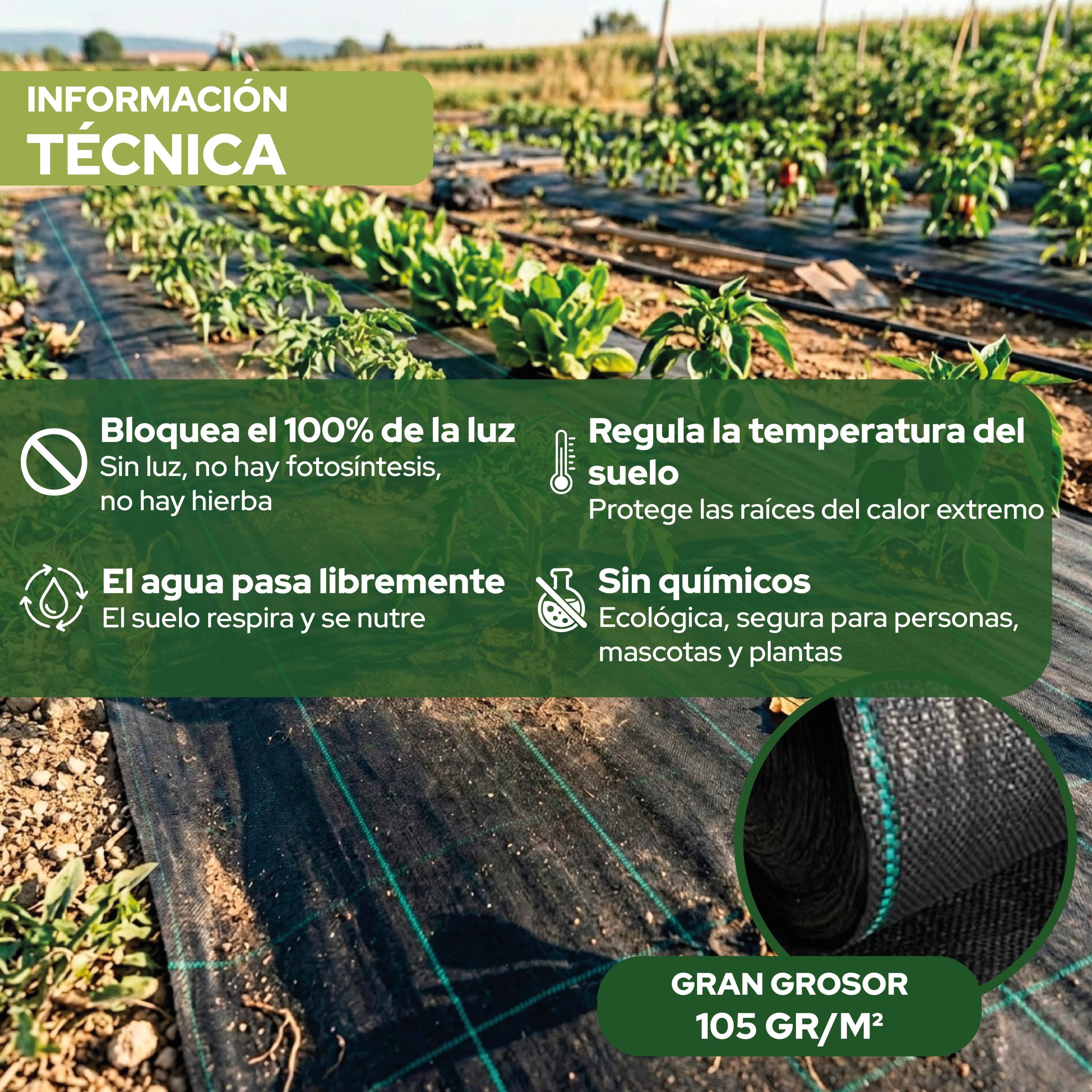 Malla Antihierbas Control Garden 1 x 10 m 105 gr/m² para jardinería ecológica · foto 4