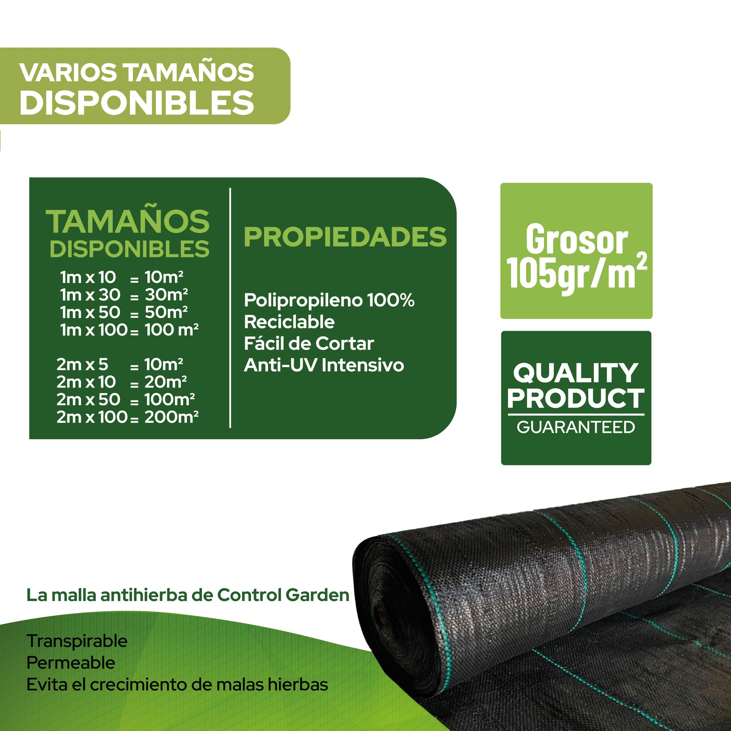 Malla Antihierbas Control Garden 1 x 10 m 105 gr/m² para jardinería ecológica · foto 8