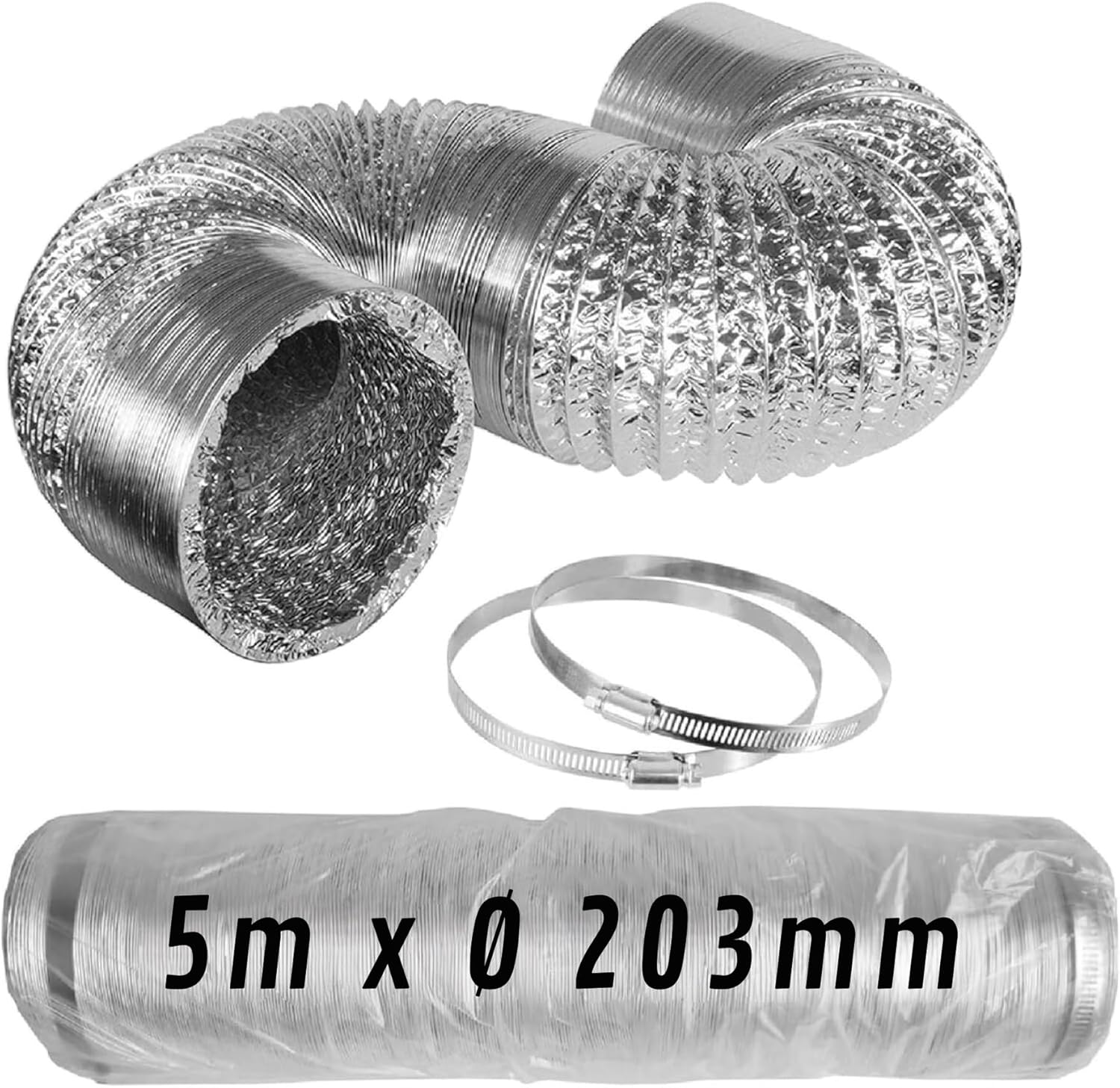 Condotto Flessibile in Alluminio Ø 203 mm x 5 m con Fascette · Pack 1 pz
