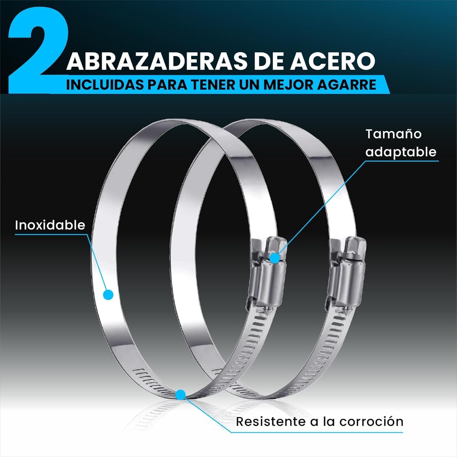 Tubo flexible de aluminio plateado de 203 mm y 5 m con abrazaderas para ventilación · foto 3
