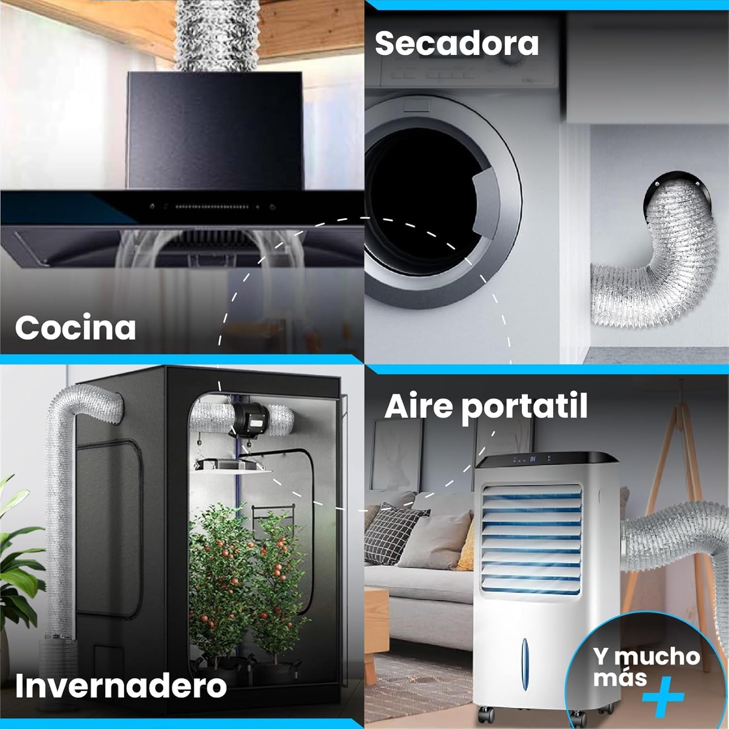 Tubo flexible de aluminio plateado de 152 mm y 5 m con abrazaderas para ventilación · foto 4