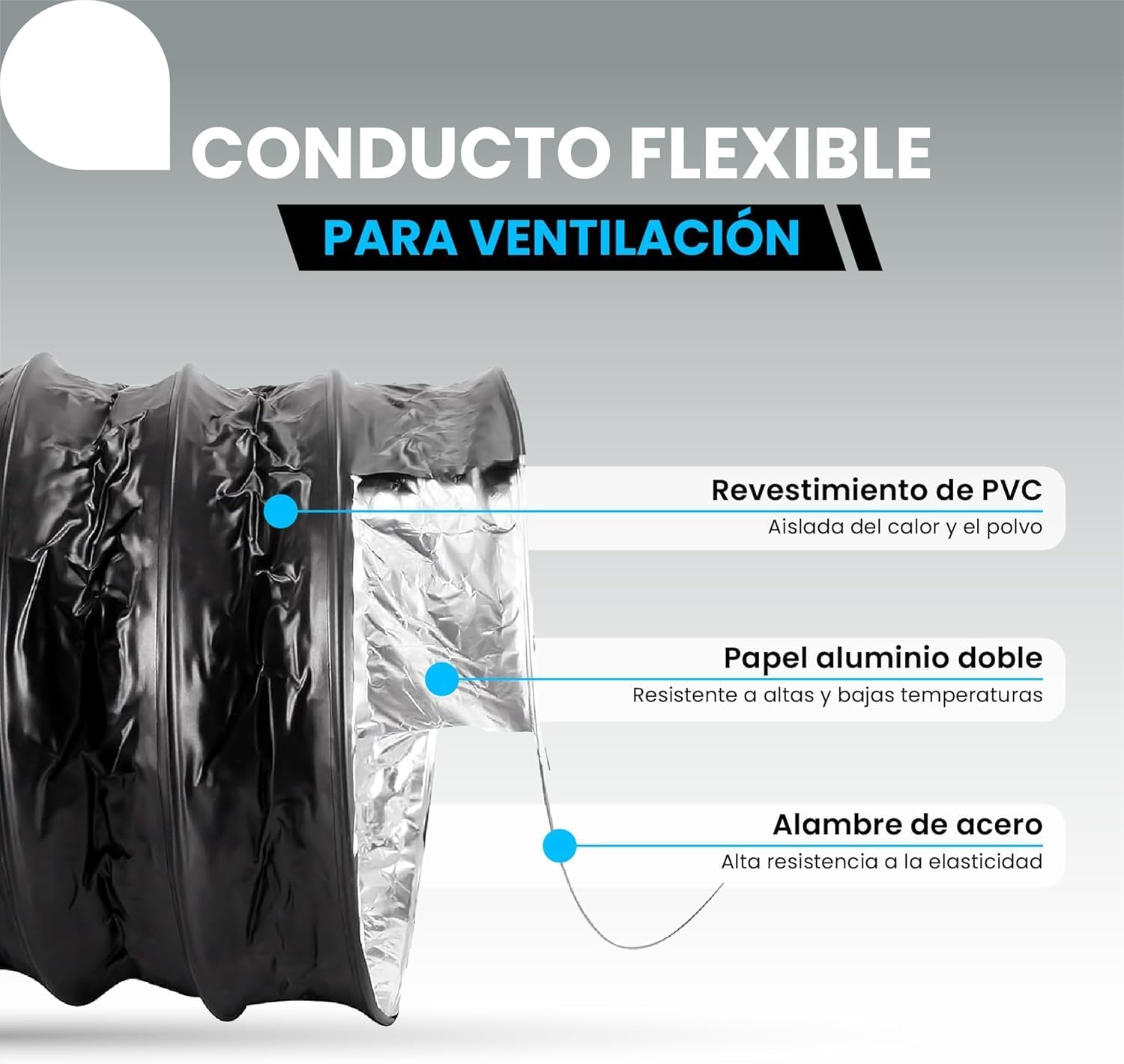 Tubo flexible de aluminio negro de 127 mm y 10 m para ventilación · foto 2