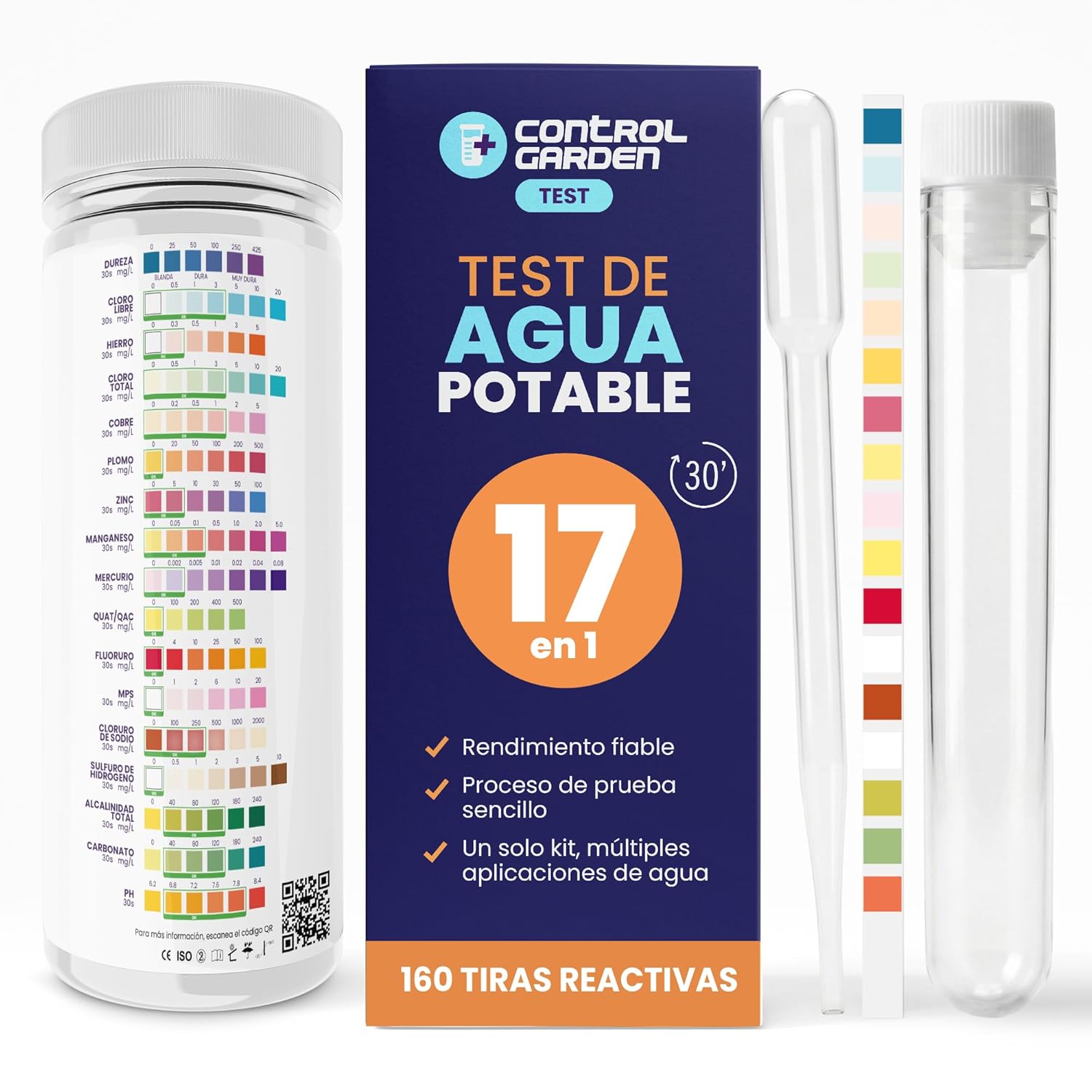 Kit di test dell'acqua potabile 17 in 1 · 160 strisce di test · Risultati in 30s